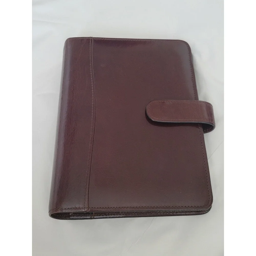 Scully Genuine Leather 3 Ring Planner Binder Mahogany Brown Organizer Snap Close